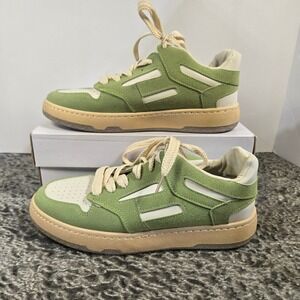 Meiretu Mens Low Top Suede Leather Sneakers Sage Green White Size 44 US 10
